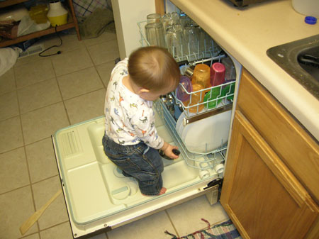 Lego helping with dishes